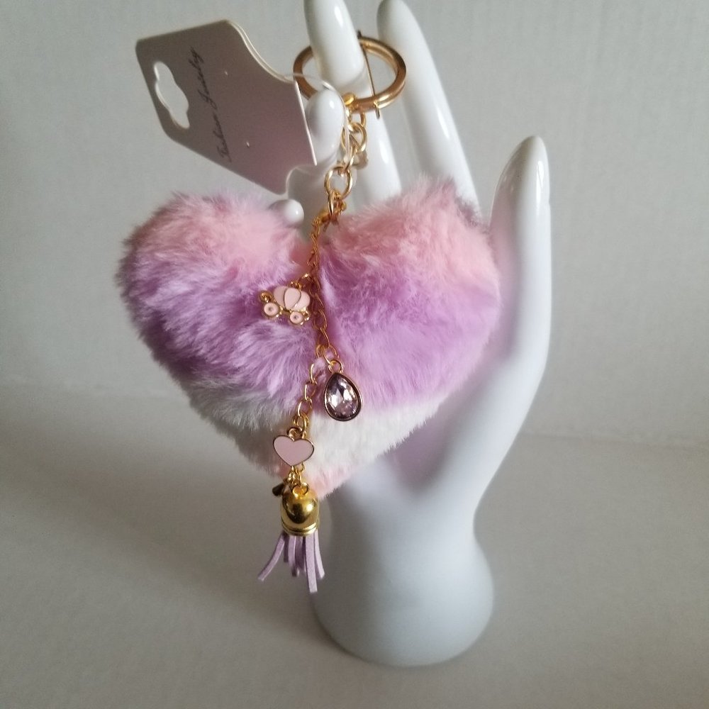 Heart Pom Pom Keychain with Charms